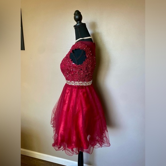 Dancing Queen baby doll red scarlet prom dress mini cap sleeve lace appliqué XS - Picture 4 of 15